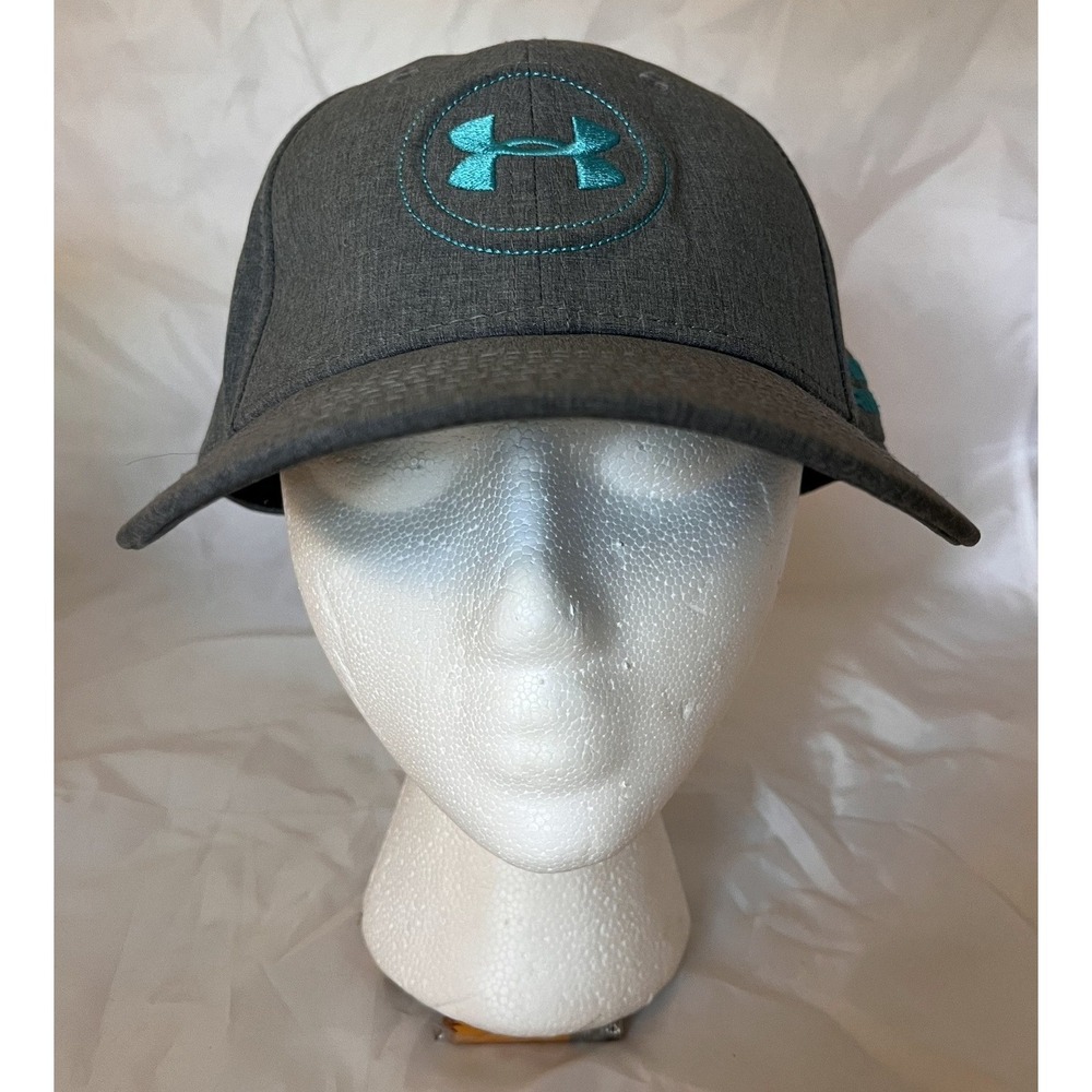Under Armour Golf Hat Mens L/XL Gray Teal Embroidered Stretch Fit Baseball Cap